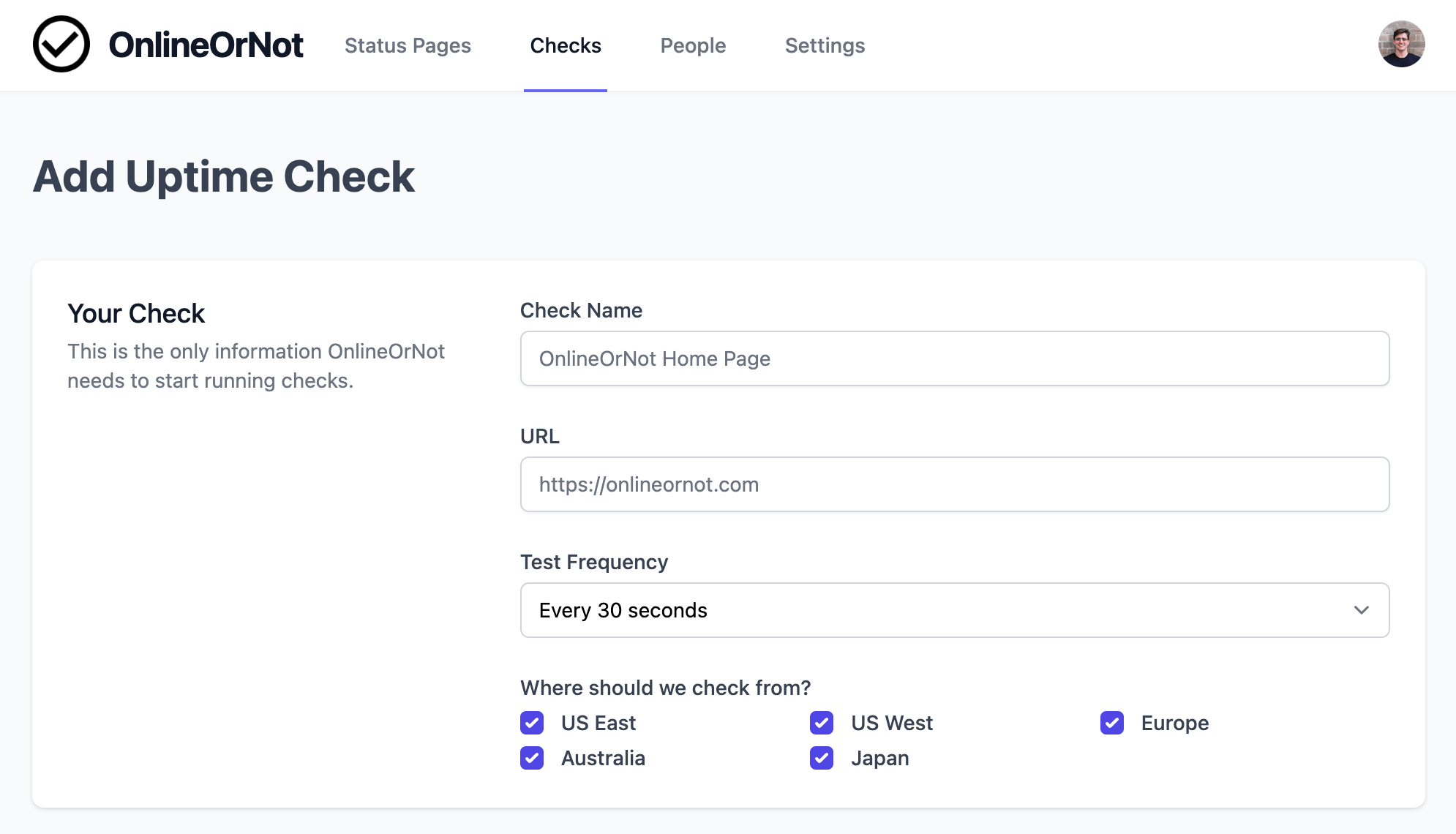 OnlineOrNot's Uptime Dashboard